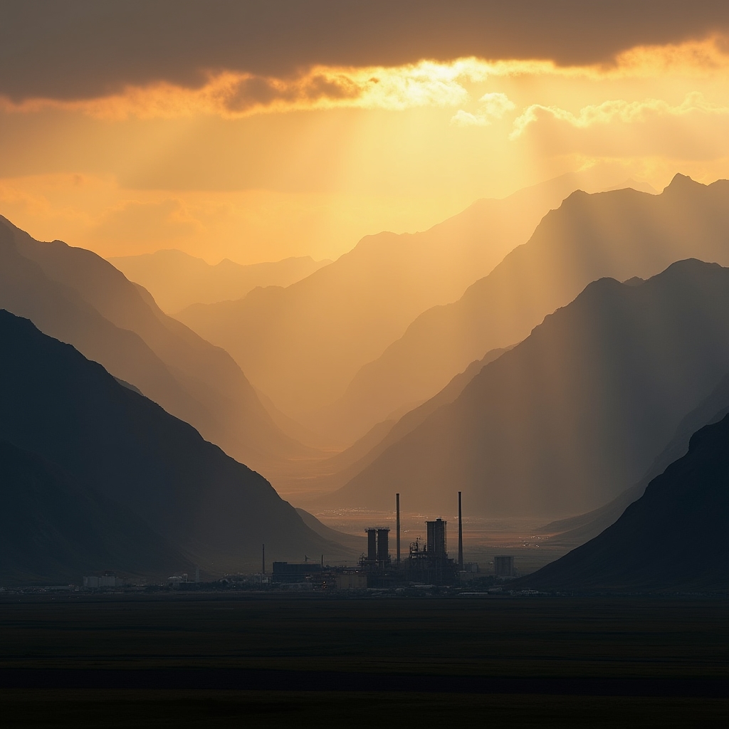 Промышленный пейзаж Кыргызстана, нефтяные и горнодобывающие объекты